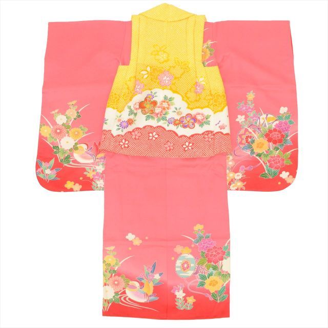 中古】 七五三 女の子 3歳 3点セット 着物 被布 長襦袢 化繊 仕立て