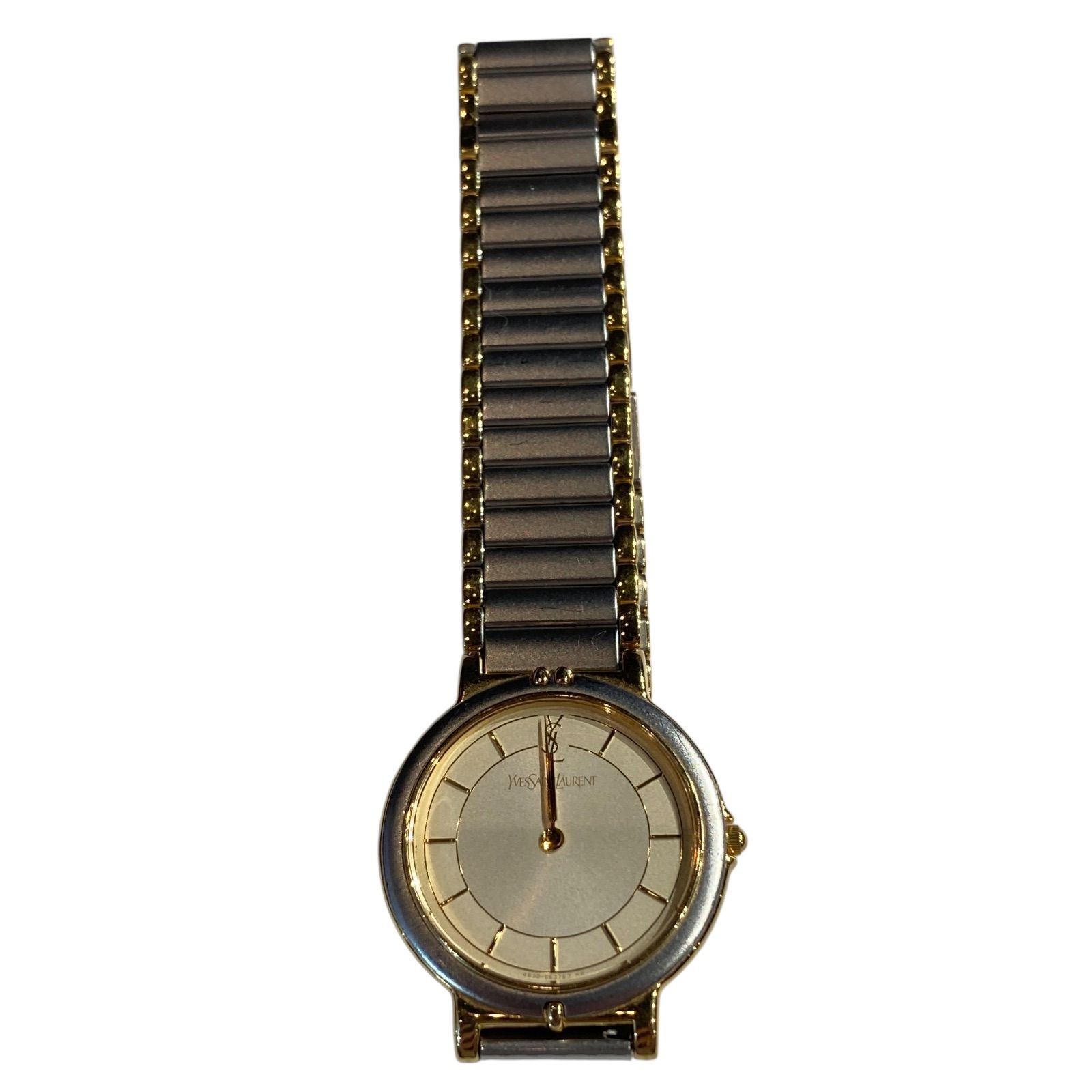 3867【美品　新品電池】YLS　イヴサンローラン　腕美品　コンビ　ゴールド　金 3867【美品 新品電池】YLS イヴサンローラン 腕美品 コンビ ゴールド 金