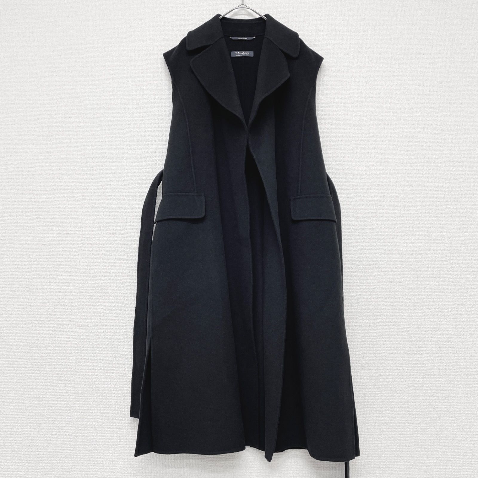 S MaxMara ブラック ロングベスト S' MaxMara エスマックスマーラ ロングベスト ジレ ノースリーブコート