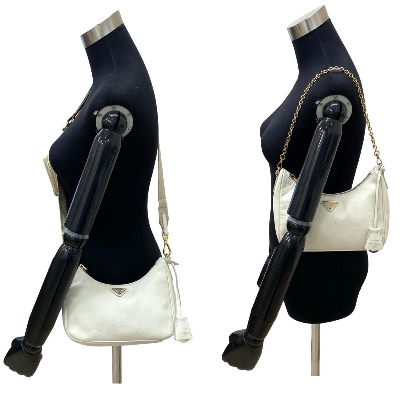 極 美品 PRADA プラダ リ エディション サフィアーノ レザー 本革 セミ ワン チェーン ショルダーバッグ ポシェット ホワイト 51731 PRADA - 極 美品 PRADA プラダ リ エディション サフィアーノ レザー