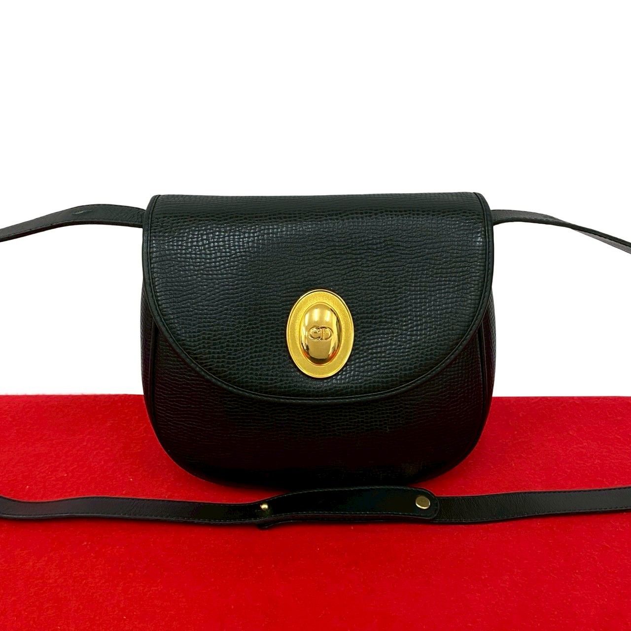 極美品■ディオール ショルダーバッグ CD ゴールド金具 レザー ブラック 極美品 Christian Dior クリスチャンディオール ショルダーバッグ