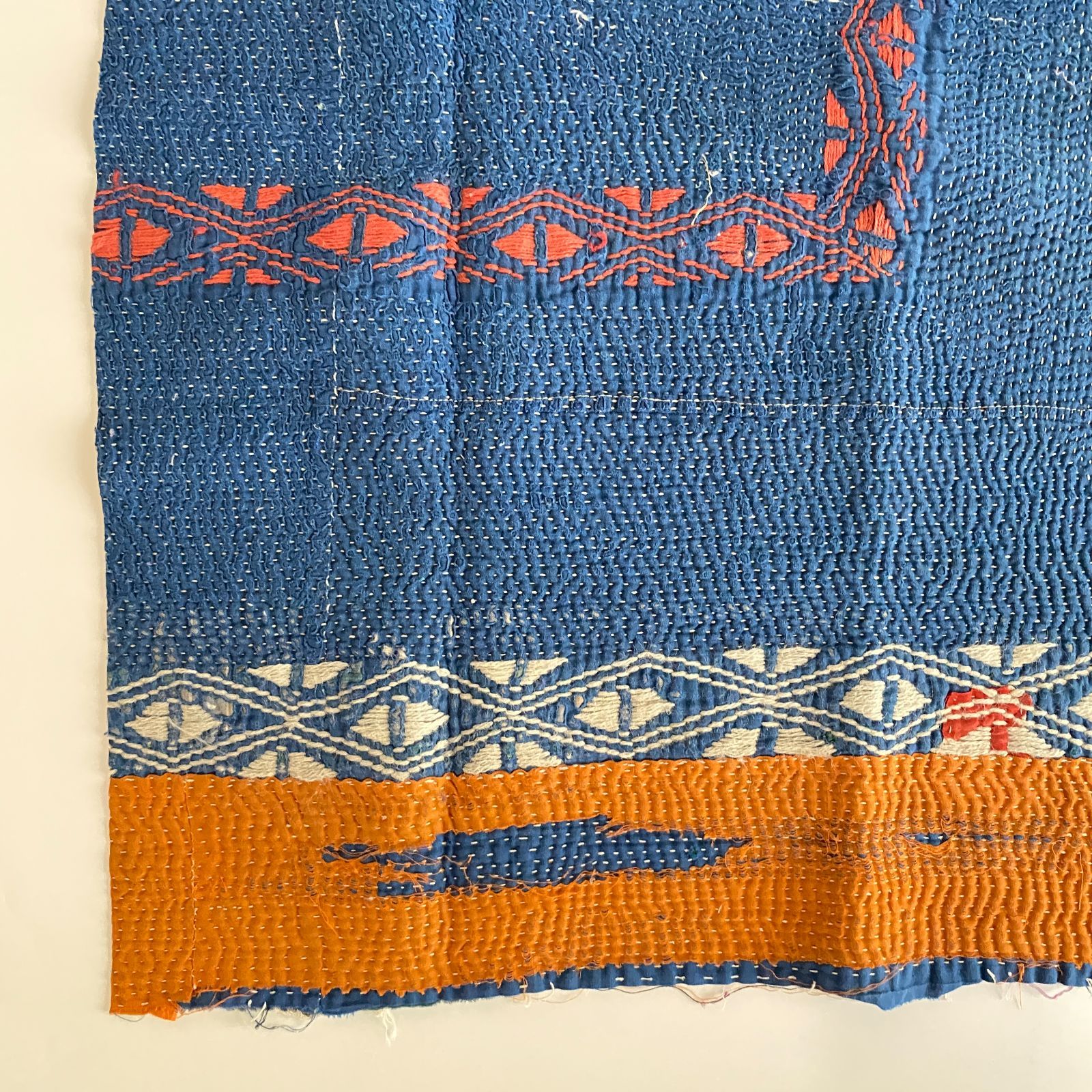 インド製ヴィンテージカンタ38 ラリーキルト ブルー グリーン オレンジ インド製ヴィンテージカンタ38 ラリーキルト ブルー グリーン オレンジ