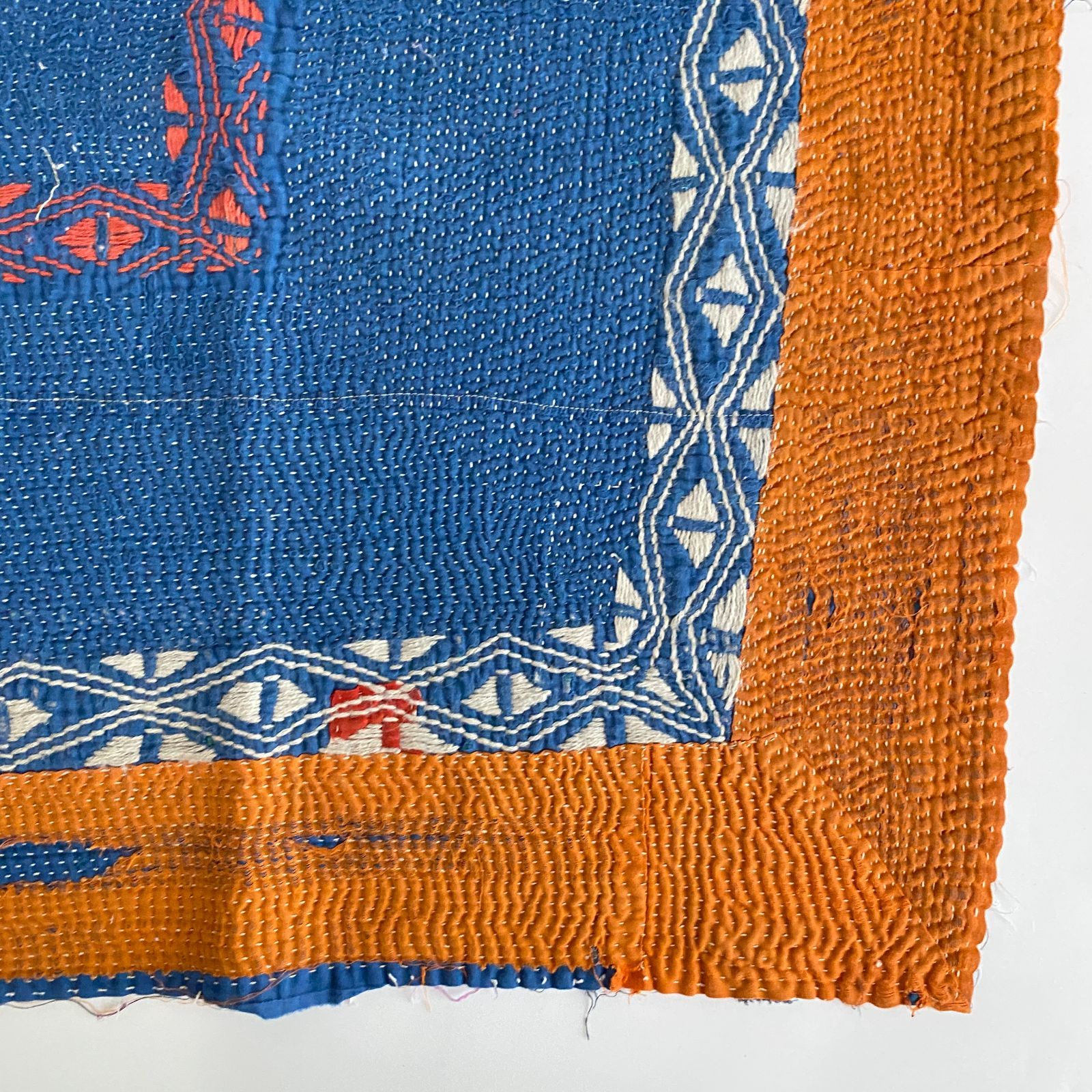 インド製ヴィンテージカンタ38 ラリーキルト ブルー グリーン オレンジ インド製ヴィンテージカンタ38 ラリーキルト ブルー グリーン オレンジ