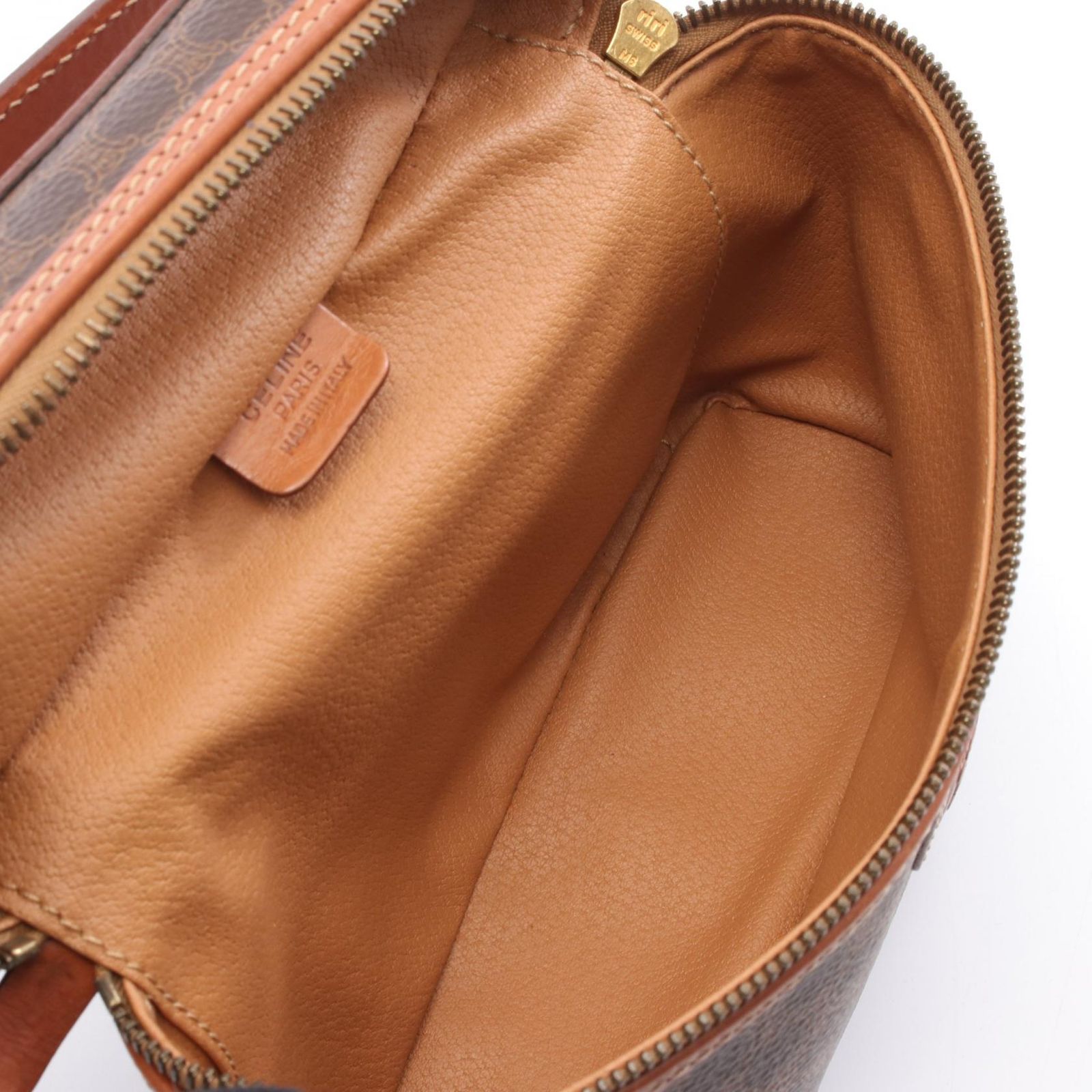 CELINE　セリーヌ　マカダム　ハンドバック　コーティングキャンバス　ブラウン CELINE セリーヌ マカダム柄 コーティングキャンバス×レザー バッグ