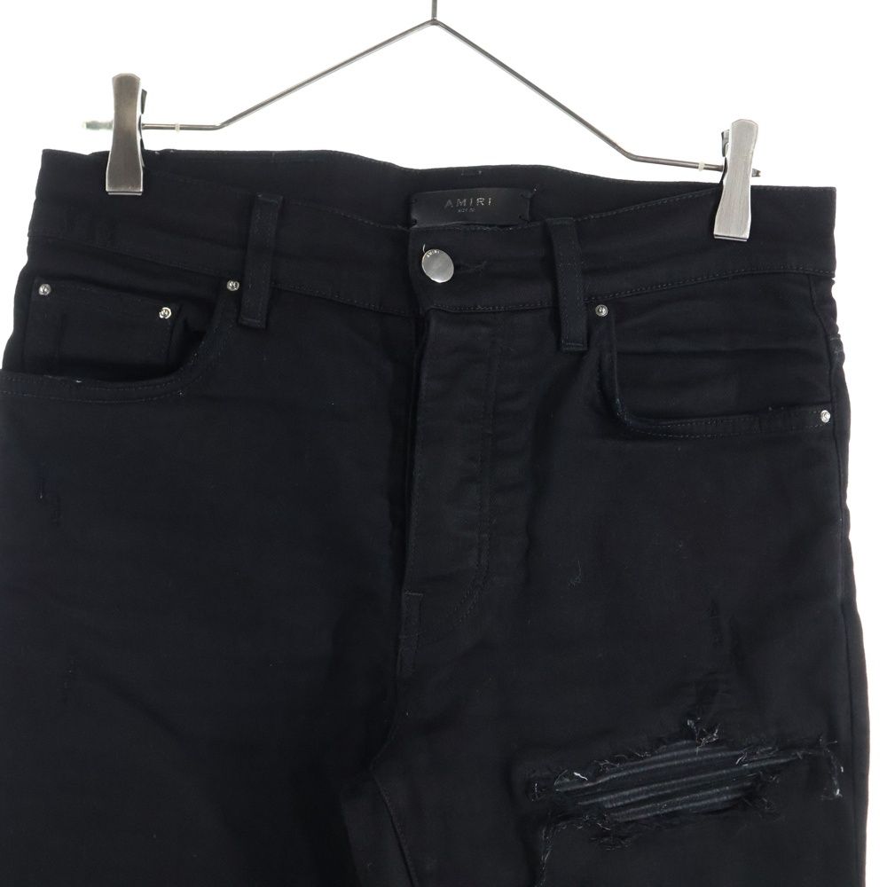 美品 AMIRI 国内正規品 MX1 レザー蛇腹 ダメージ リペア加工 スキニー AMIRI (アミリ) MX1 JEAN レザー蛇腹切替 ダメージ加工 バイカー