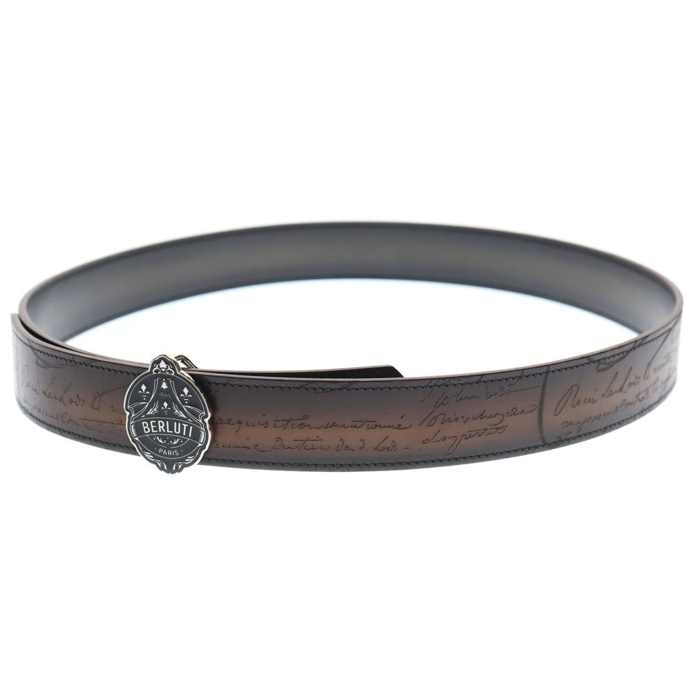 入手困難✨ ベルルッティ ベルト カリグラフィー 金具 レザー ブラウン系 Berluti (ベルルッティ) クレストバックル カリグラフィー ベルト