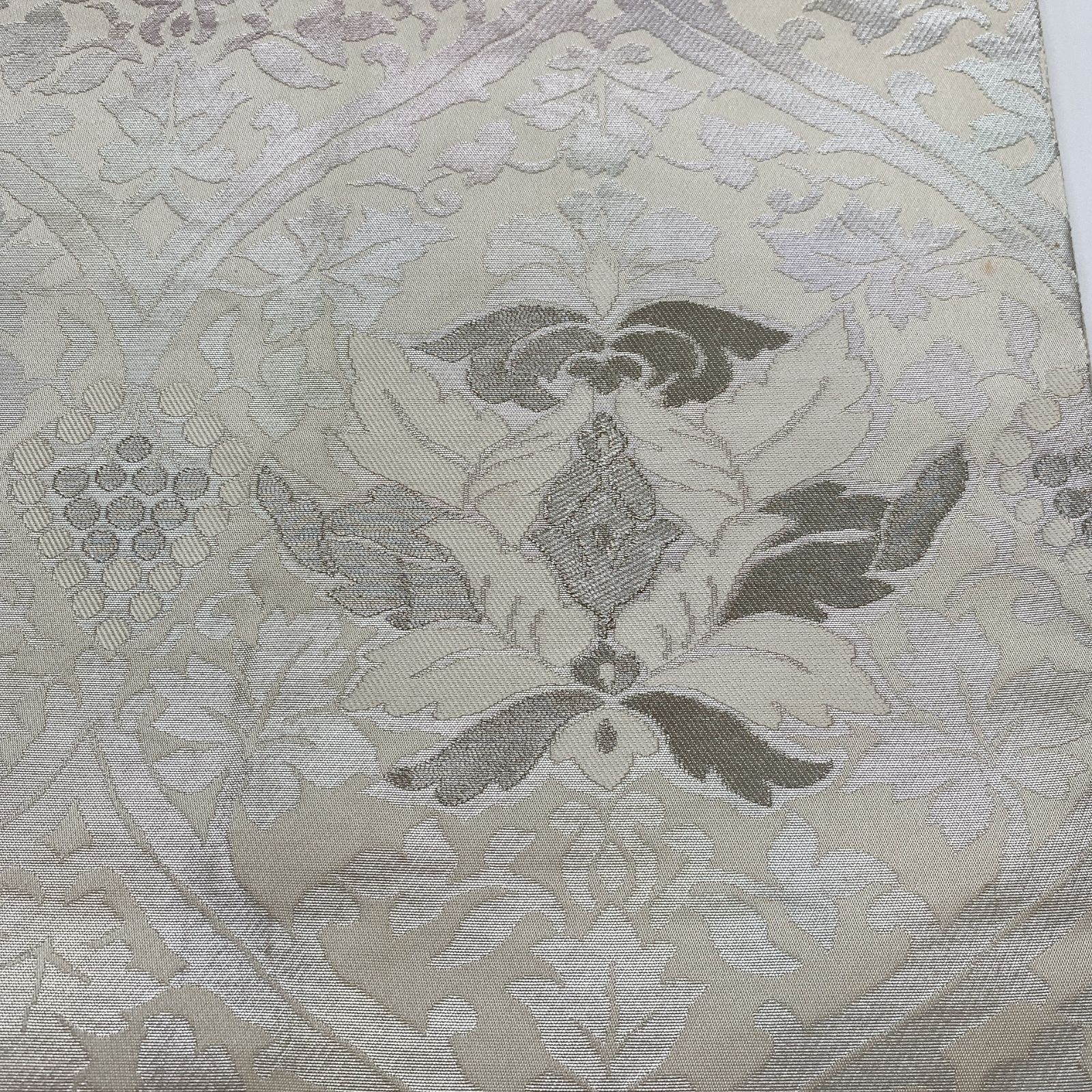 6307］袋帯 花唐草文様 銀糸 シルバー 六通 正絹 着物 フォーマル