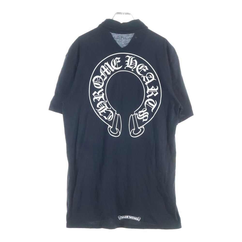 CHROME HEARTS (クロムハーツ) BSフレアボタン ホースシュー バックプリント 半袖ポロシャツ ブラック