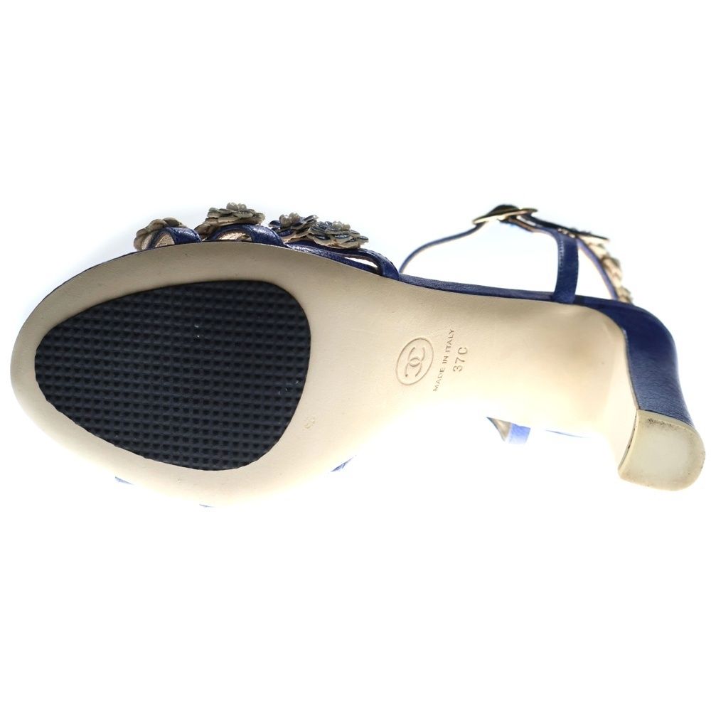 CHANEL (シャネル) ココマーク カメリア レザー パール装飾 ヒール