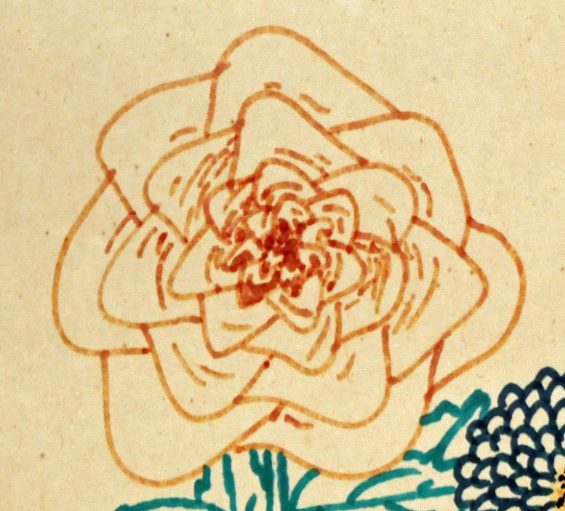 山下 清「だりや」色ペン画・6号色紙・鑑定書付き 裸の大将 放浪の画家