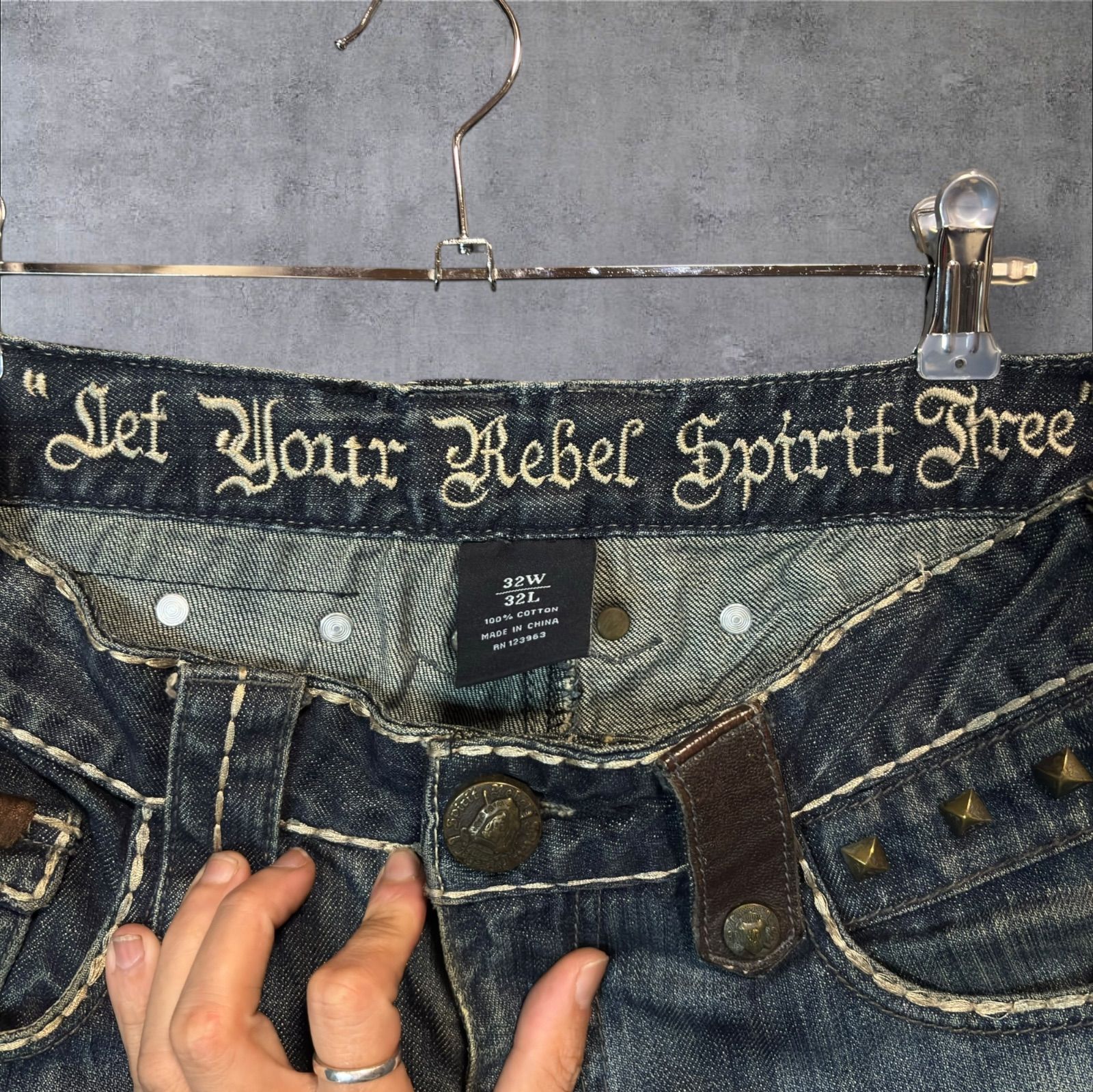 Rebel Spirit ワイドフレア ギミックデニム W32 L32 Y2K グランジ 