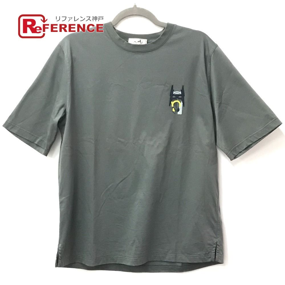 ヤ*カ様 エルメス コットン Tシャツ L メンズ ブルー レザーパッチ ヤ*カ様 エルメス コットン Tシャツ L メンズ ブルー レザーパッチ