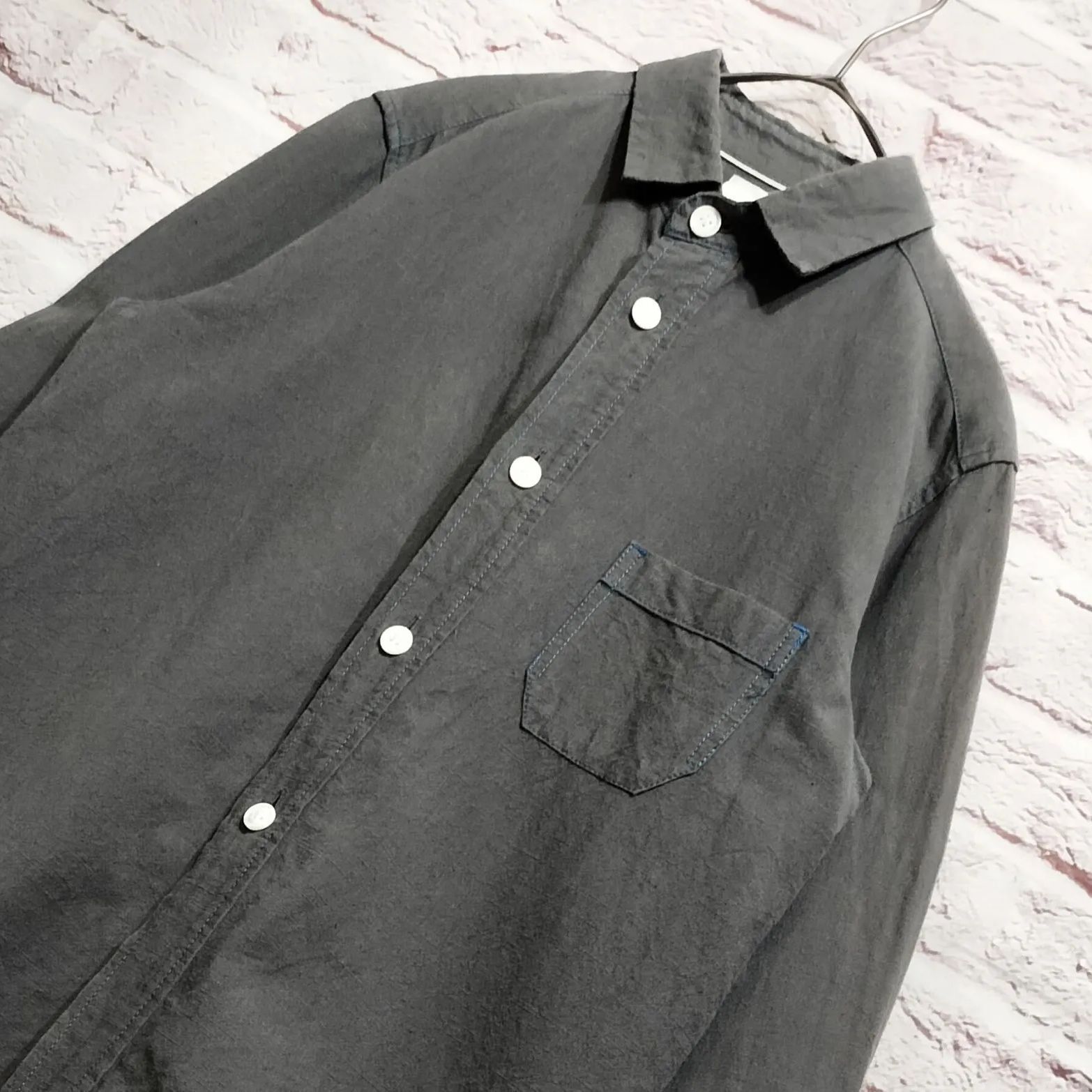 【日本製】マイヨ maillot ブルーステッチ リネン混 長袖シャツ