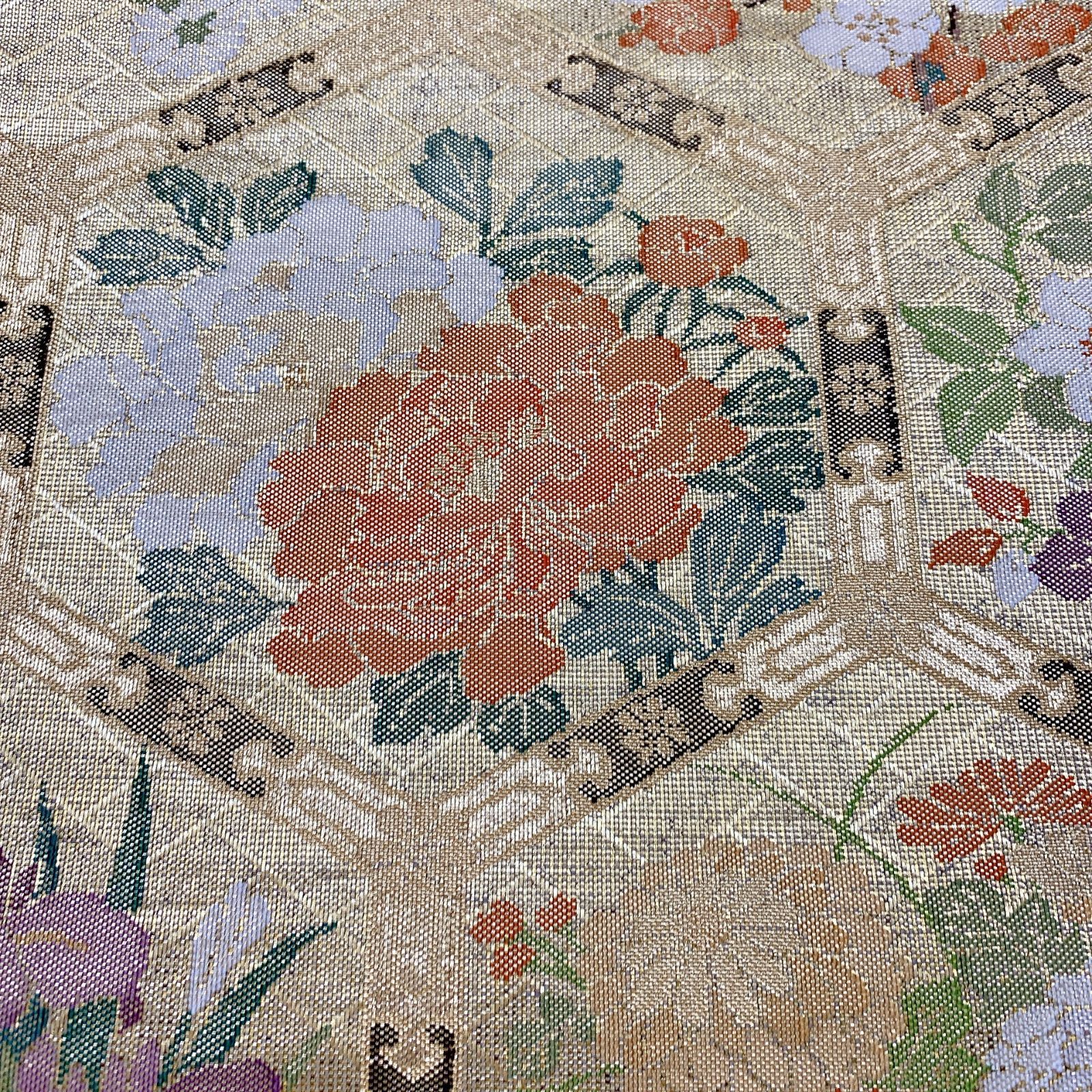 6316］袋帯 草花亀甲文様 金彩 六通 正絹 着物 フォーマル 金 - メルカリ