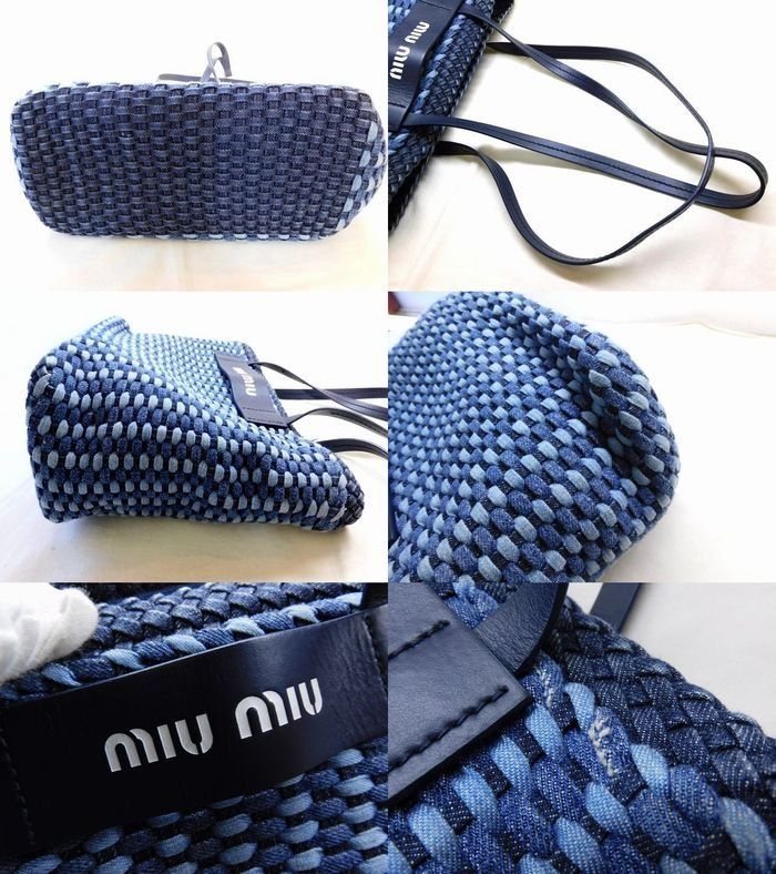 美品 ミュウミュウ □ デニム 編み込み ショルダー欠品 トートバッグ