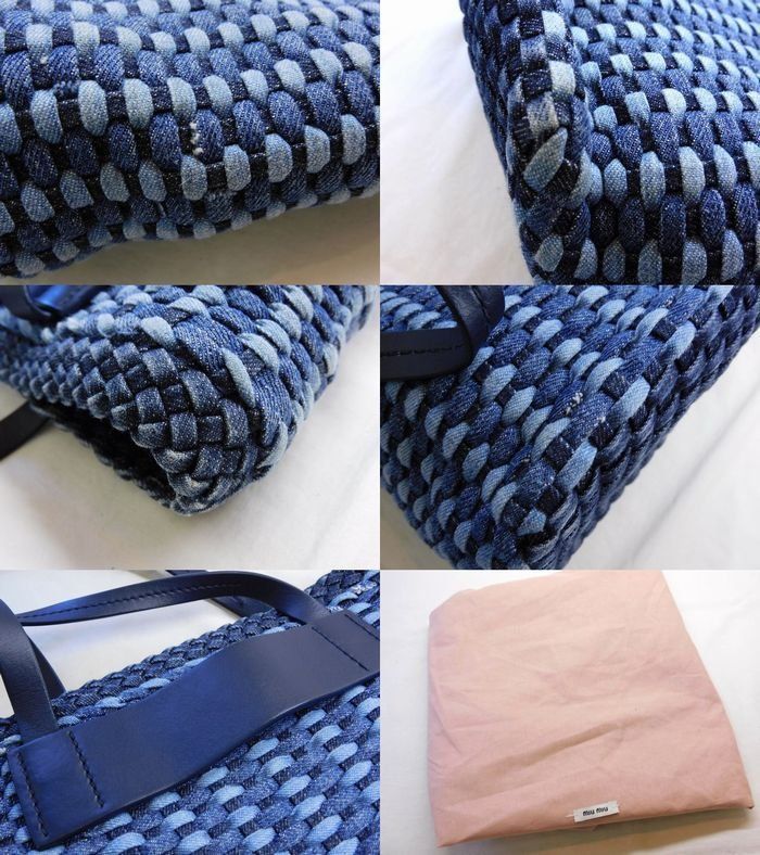 美品 ミュウミュウ □ デニム 編み込み ショルダー欠品 トートバッグ