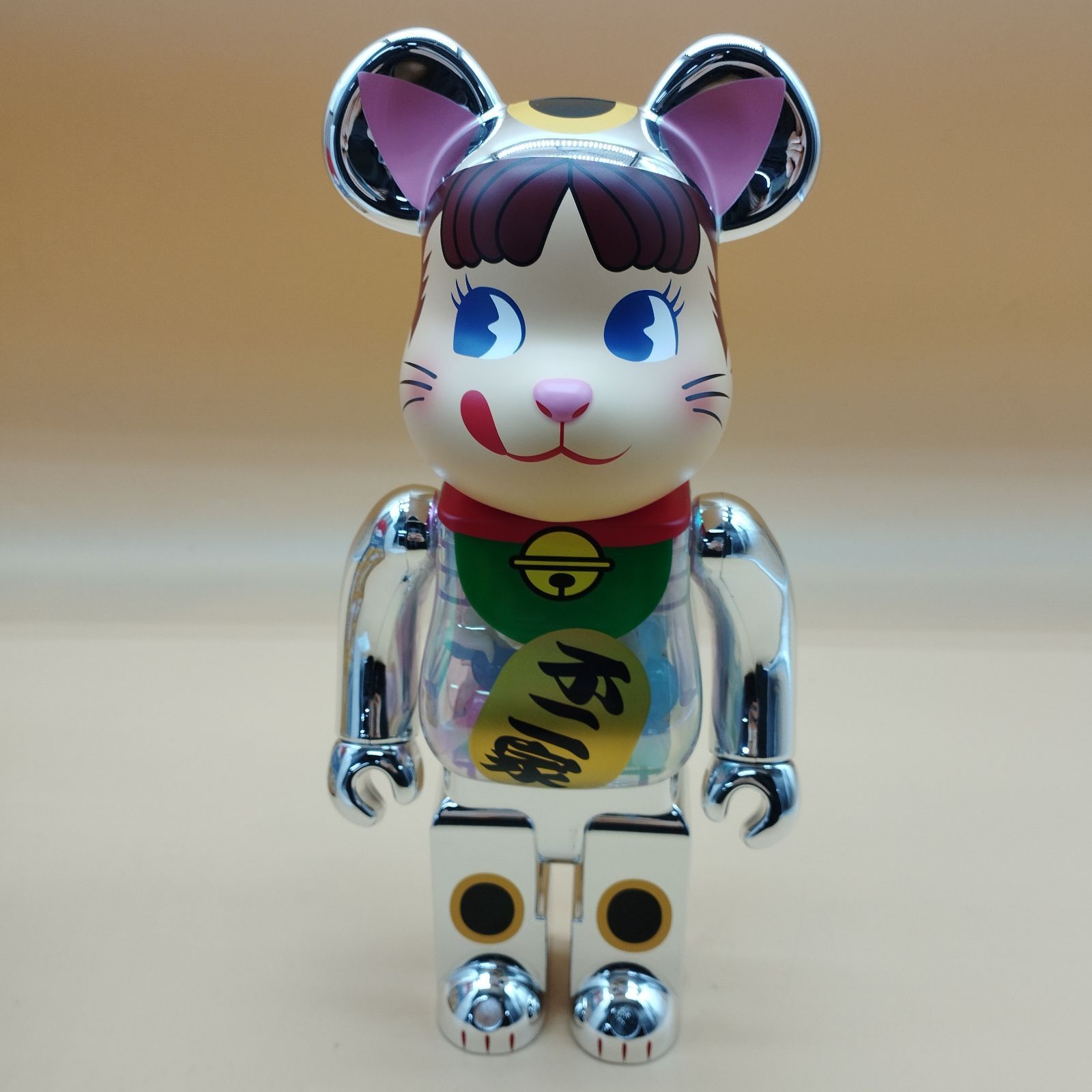 D20403】BE@RBRICK 招き猫 ペコちゃん 銀メッキ 蓄光ミルキー入り ※400