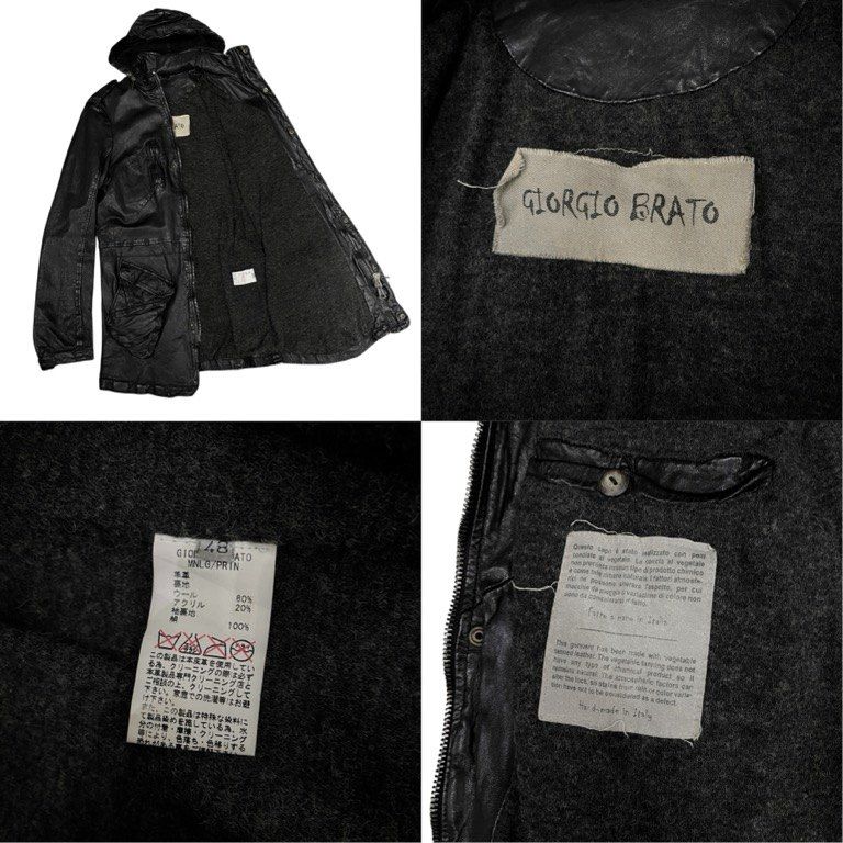 GIORGIO BRATO ラムレザーシルクニットライニングフーデッドロング