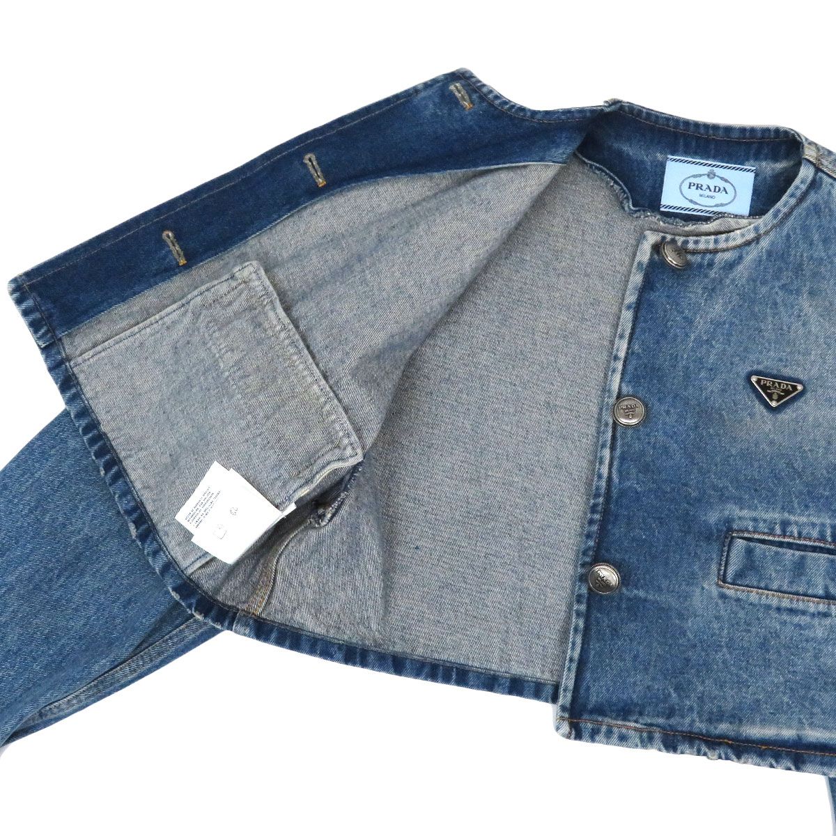 プラダ トライアングル ロゴ ノーカラー デニムジャケット GFB297
