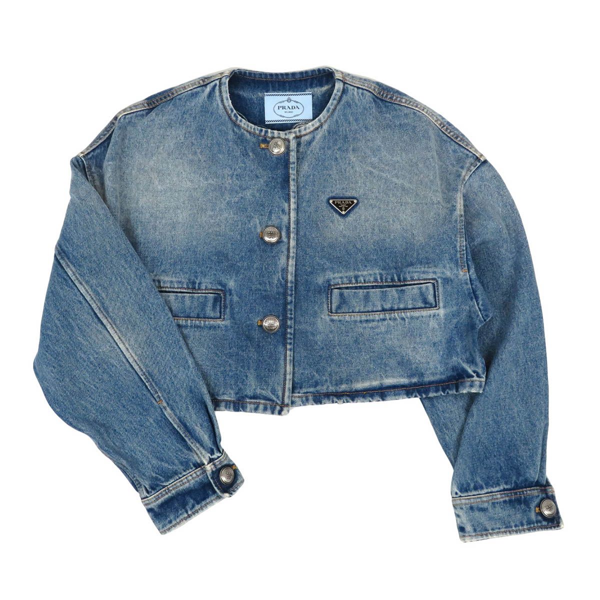 プラダ トライアングル ロゴ ノーカラー デニムジャケット GFB297