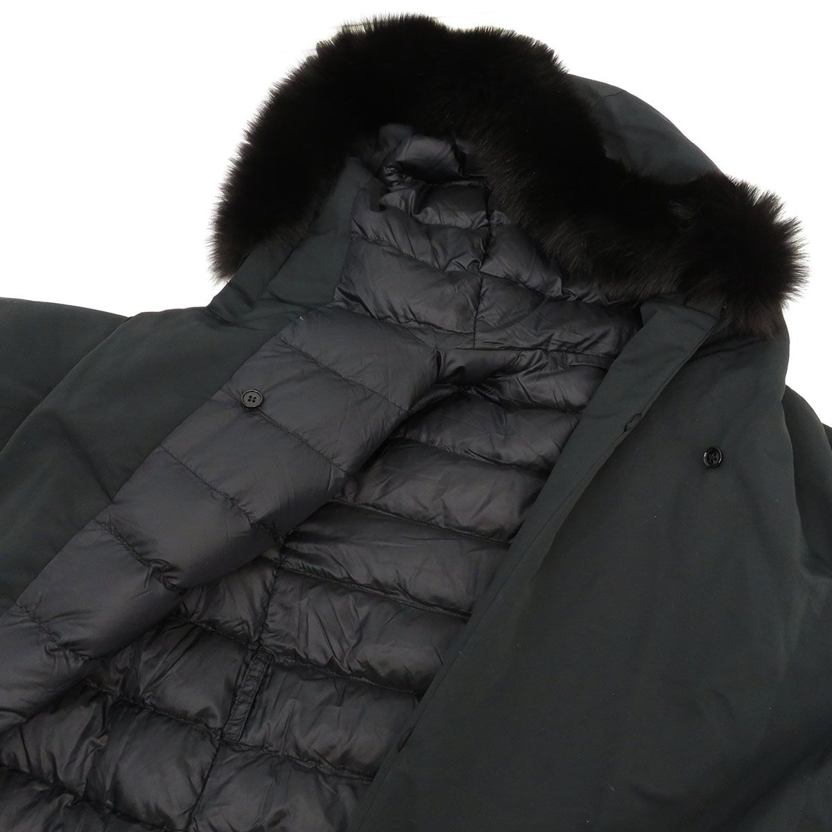 【高級】マックスマーラ　リバーシブル　ダウンコート　ベルト　フード　ファー 黒 高級】マックスマーラ リバーシブル ダウンコート ベルト フード