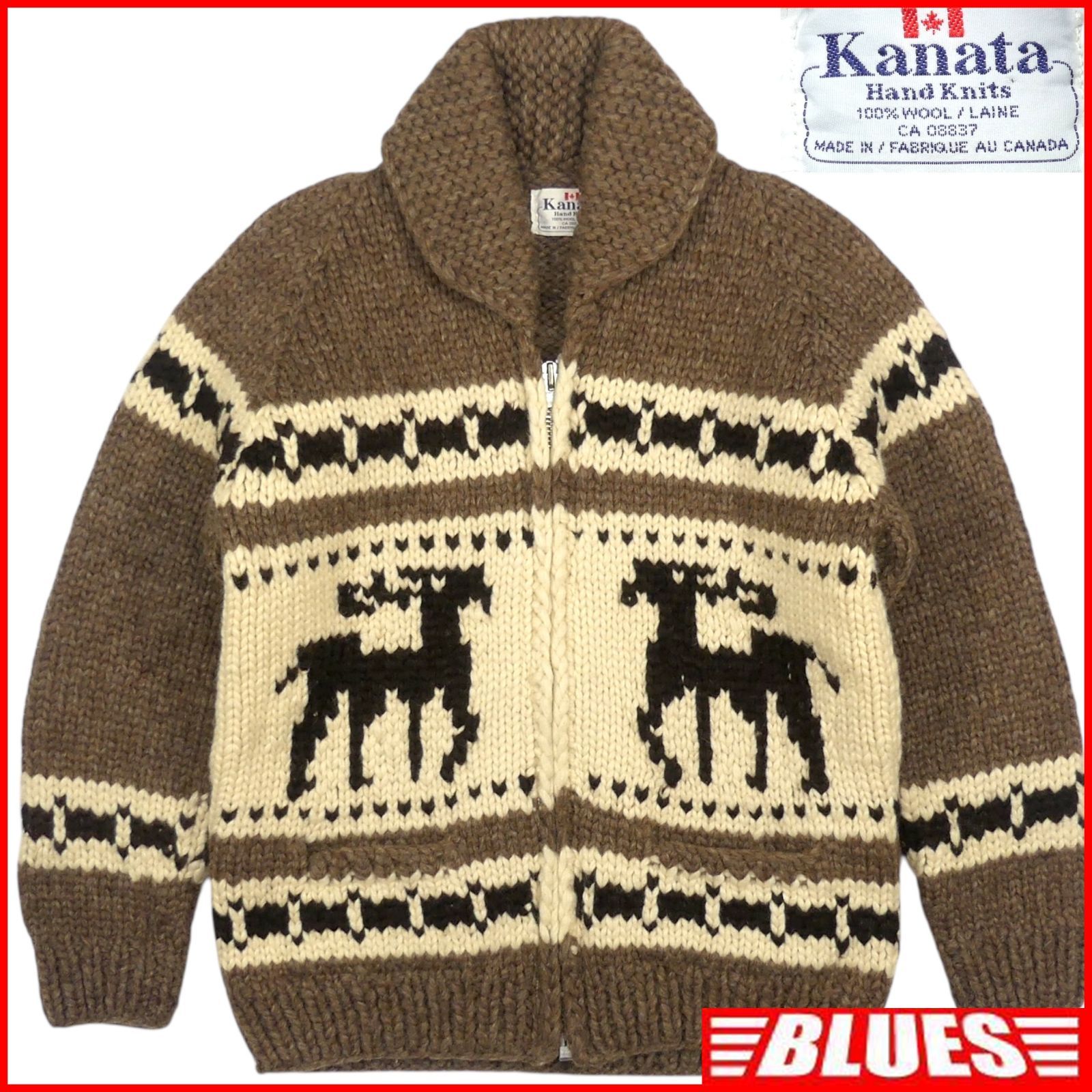 カウチンセーター kanata ニット L カナダ製 カナタ シカ 鹿柄 Kanata 