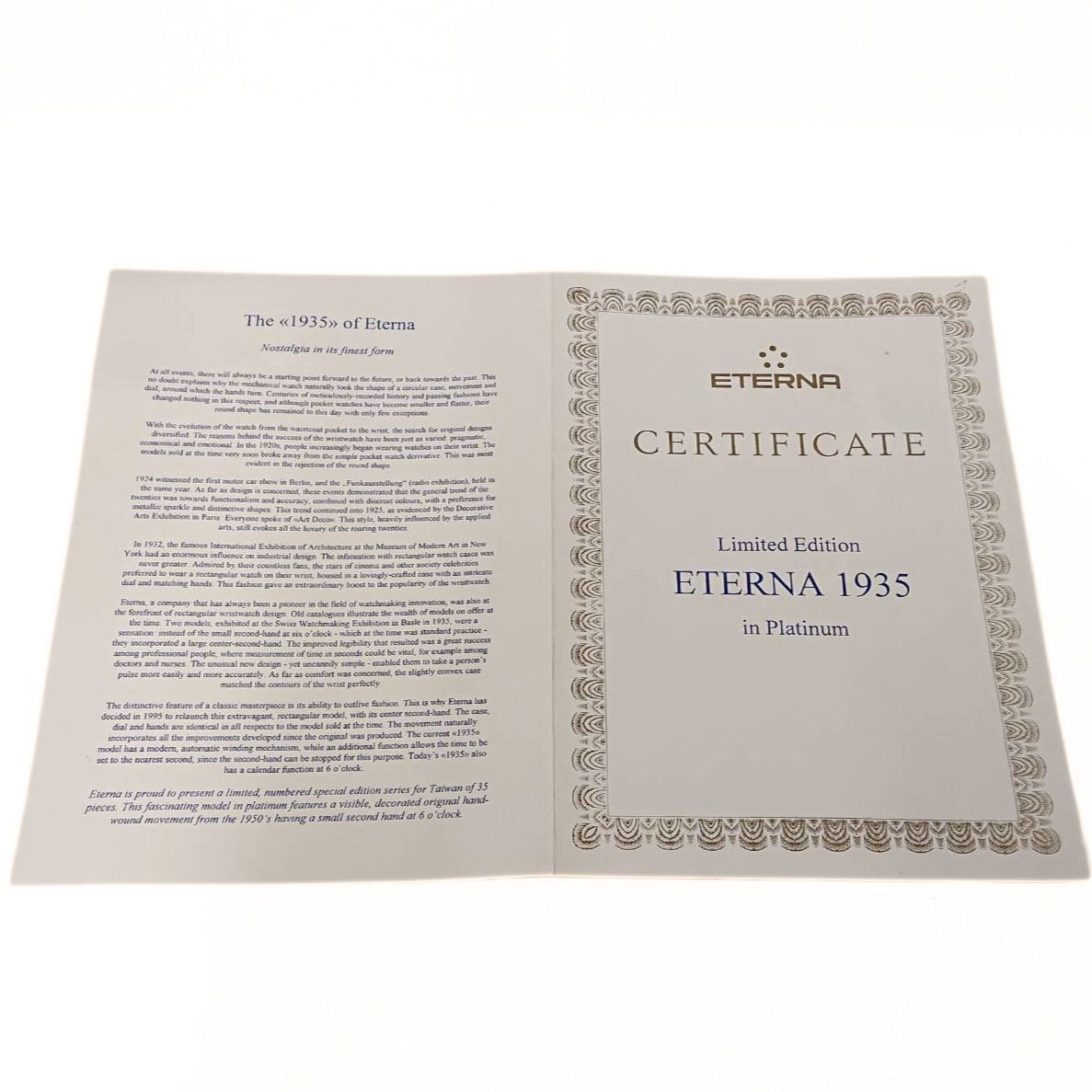 35本限定！ ETERNA AS1727 Limited to 35 pieces Hand-Winding PT950