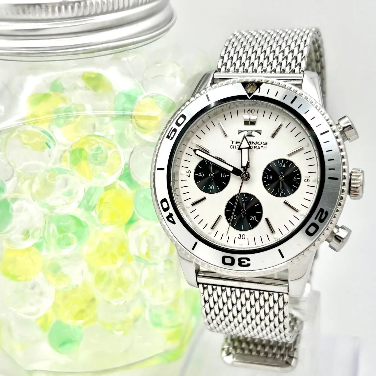 美品/新品電池】TECHNOS テクノス メンズ 腕時計 クロノグラフ