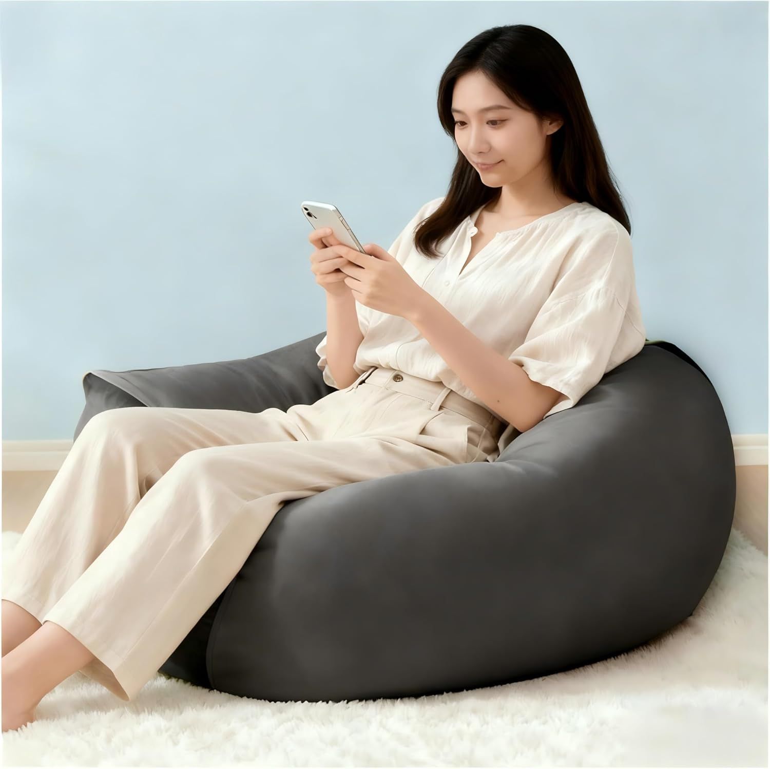 ビーズクッション フロアソファ 座椅子 ソファーベッド 洗えるカバー 無臭 特大 体圧分散 (グレー， Medium 50×50×32cm)