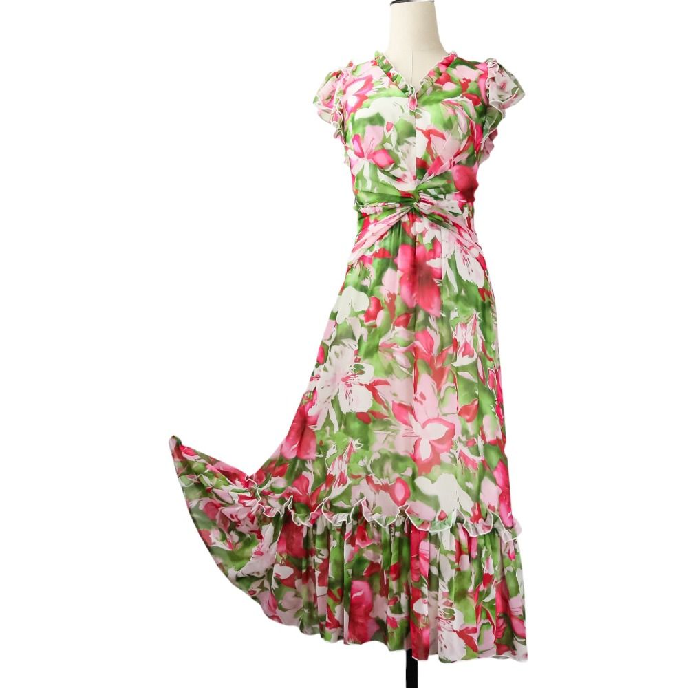 良品 TADASHI SHOJI タダシショージ フラワープリント フリル ドレス