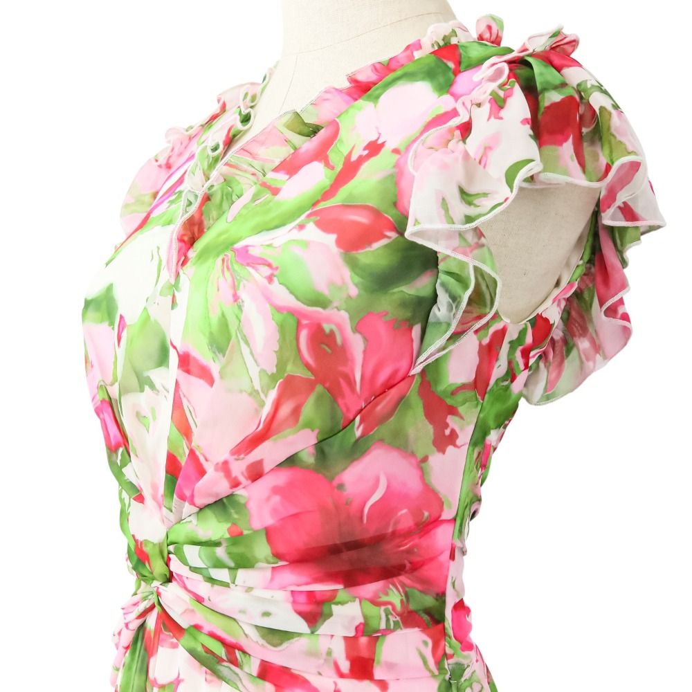 美品♡タダシショージ フラワープリント ティアード ドレス シフォン フリル 2 美品♡タダシショージ フラワープリント ティアード ドレス シフォン