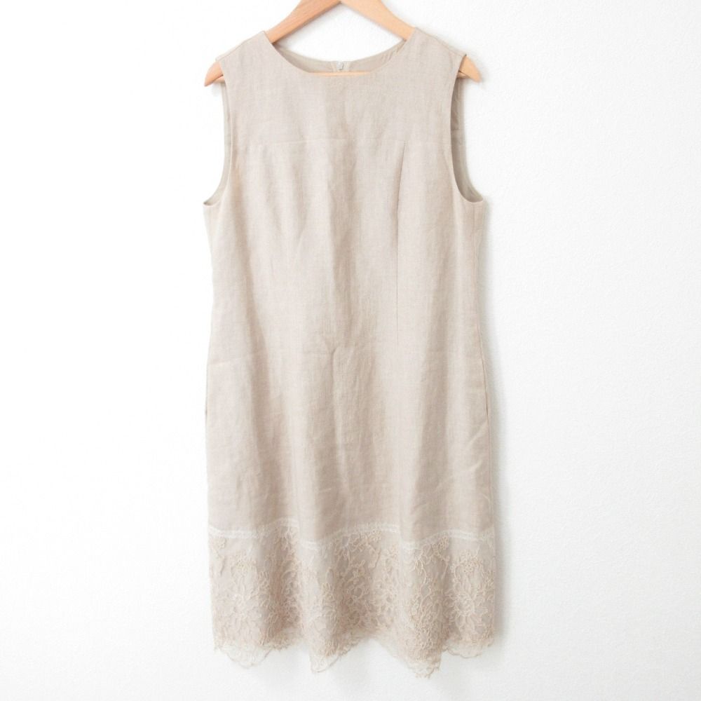 良品 FOXEY フォクシー Linen Dress レース ノースリーブ ワンピース