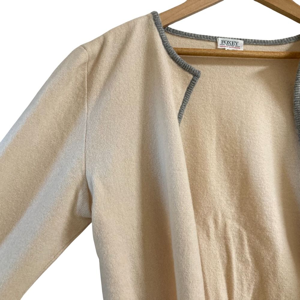 美品 FOXEY フォクシー カシミヤ100％ 配色トリム カーディガン 半袖