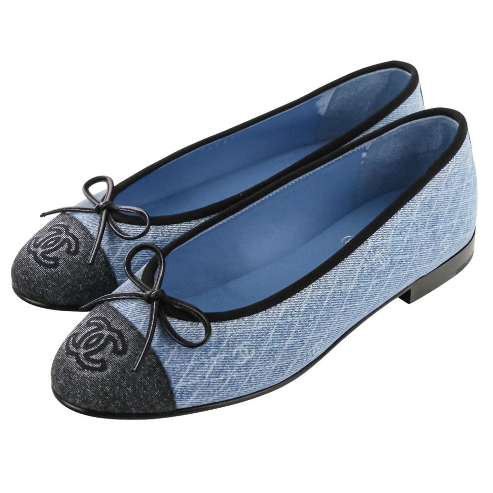 美品 25P CHANEL シャネル バレリーナ ココマーク デニムバレエ