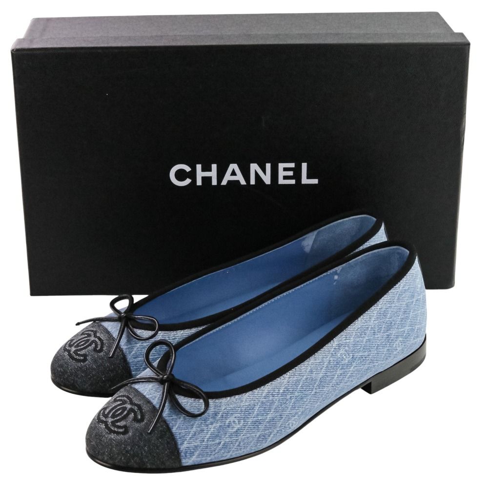 美品 25P CHANEL シャネル バレリーナ ココマーク デニムバレエ