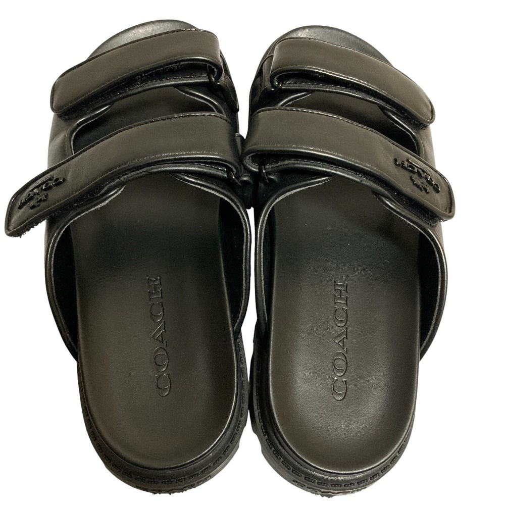 美品 COACH コーチ レザー ツーバンド スポーツ スライドサンダル