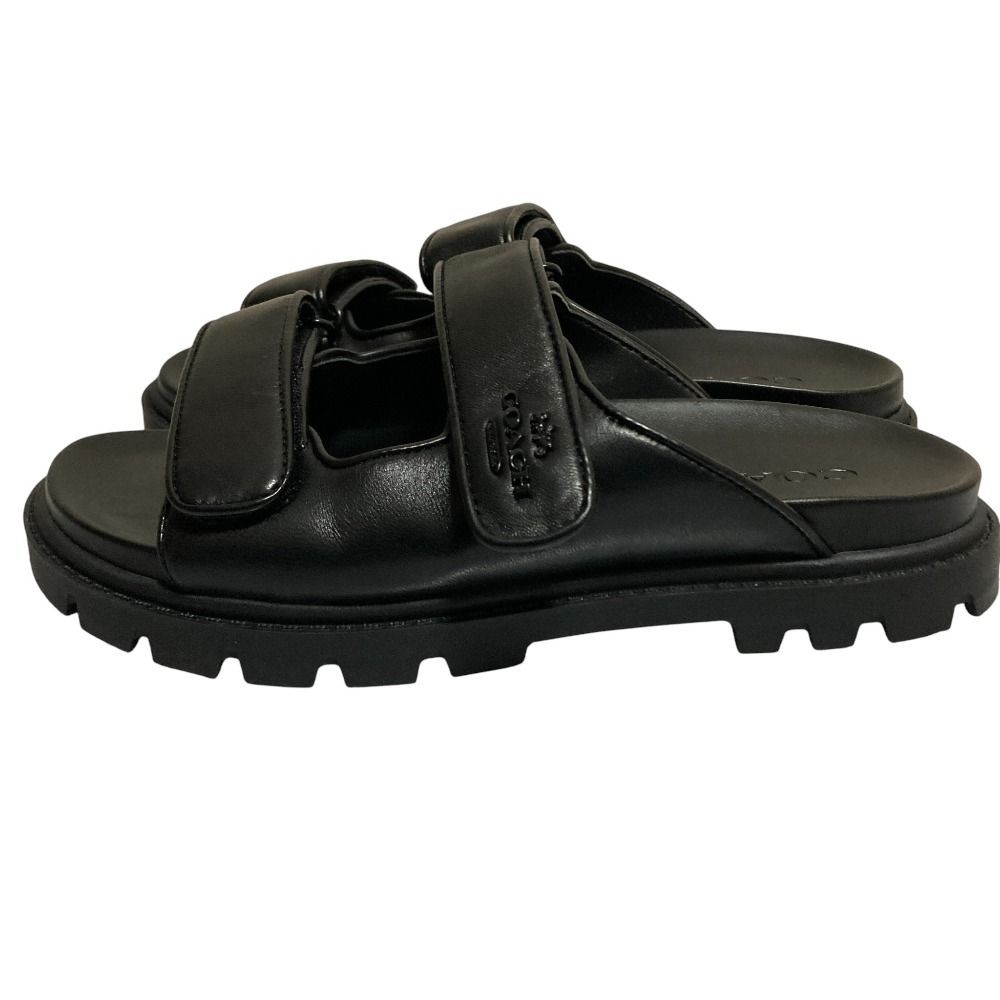 美品 COACH コーチ レザー ツーバンド スポーツ スライドサンダル