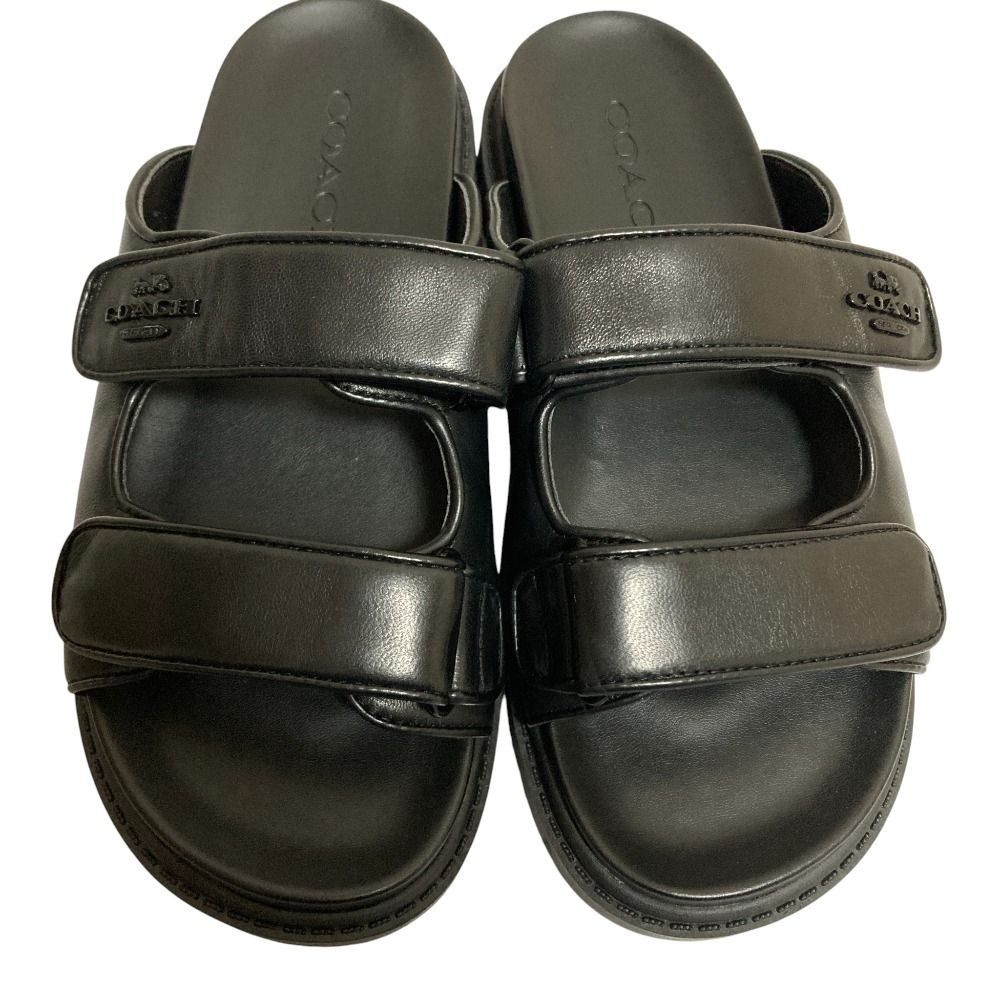 美品 COACH コーチ レザー ツーバンド スポーツ スライドサンダル