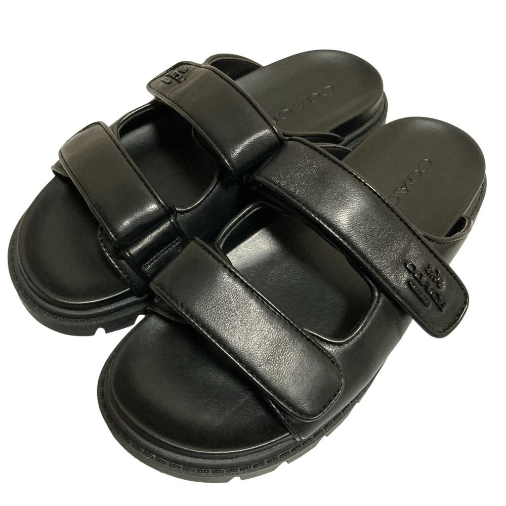 美品 COACH コーチ レザー ツーバンド スポーツ スライドサンダル