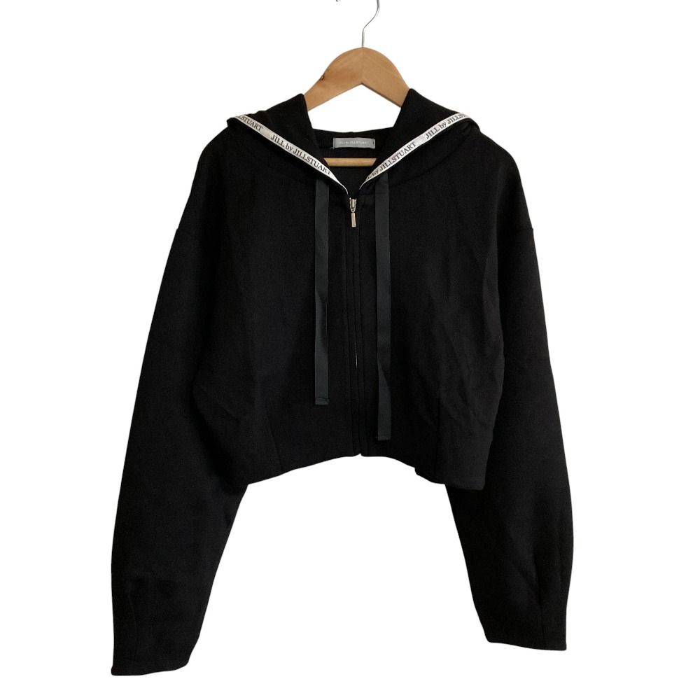 良品 25SS JILL by JILL STUART ジルバイジルスチュアート ダイバー素材ショート丈フーディ パーカー FR ブラック レディース 古着 中古 USED パーカー ショート丈ダイバーパーカー レディース