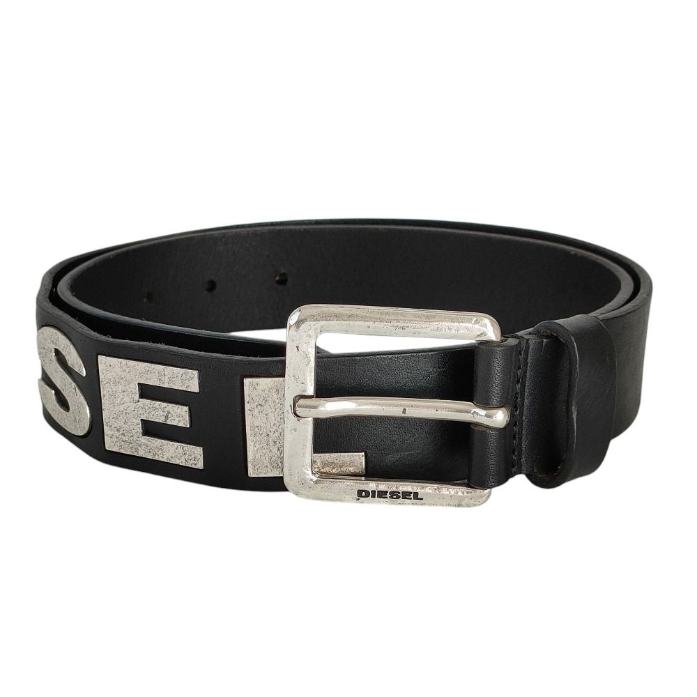 【未使用】DIESEL ラメデザイン Dメタルロゴ ベルト レディース ブラック DIESEL】dロゴ メタルロゴ カウレザー ベルト