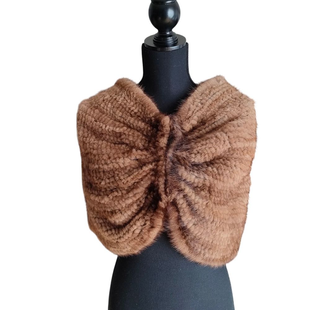 新品同様 ミンクファー 毛皮 ショートケープ ポンチョ ボレロ ブラウン