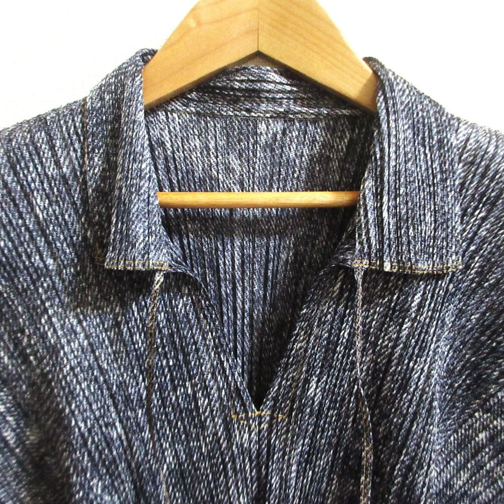 PLEATS PLEASE イッセイミヤケ デニム転写プリント シャツ PLEATS PLEASE ISSEY MIYAKE】プリーツプリーズイッセイミヤケ『デニム