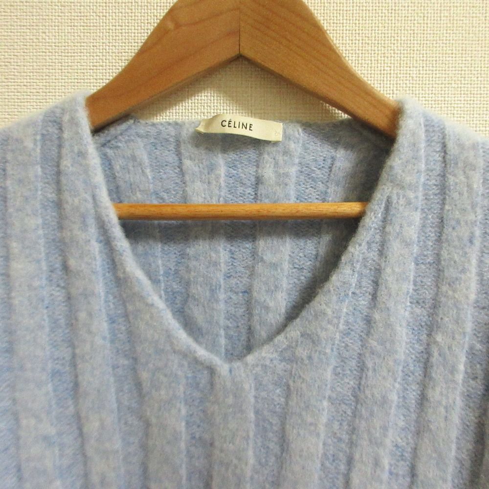 良品 CELINE セリーヌ フィービー期 Vネックワイドリブ ニットミニ