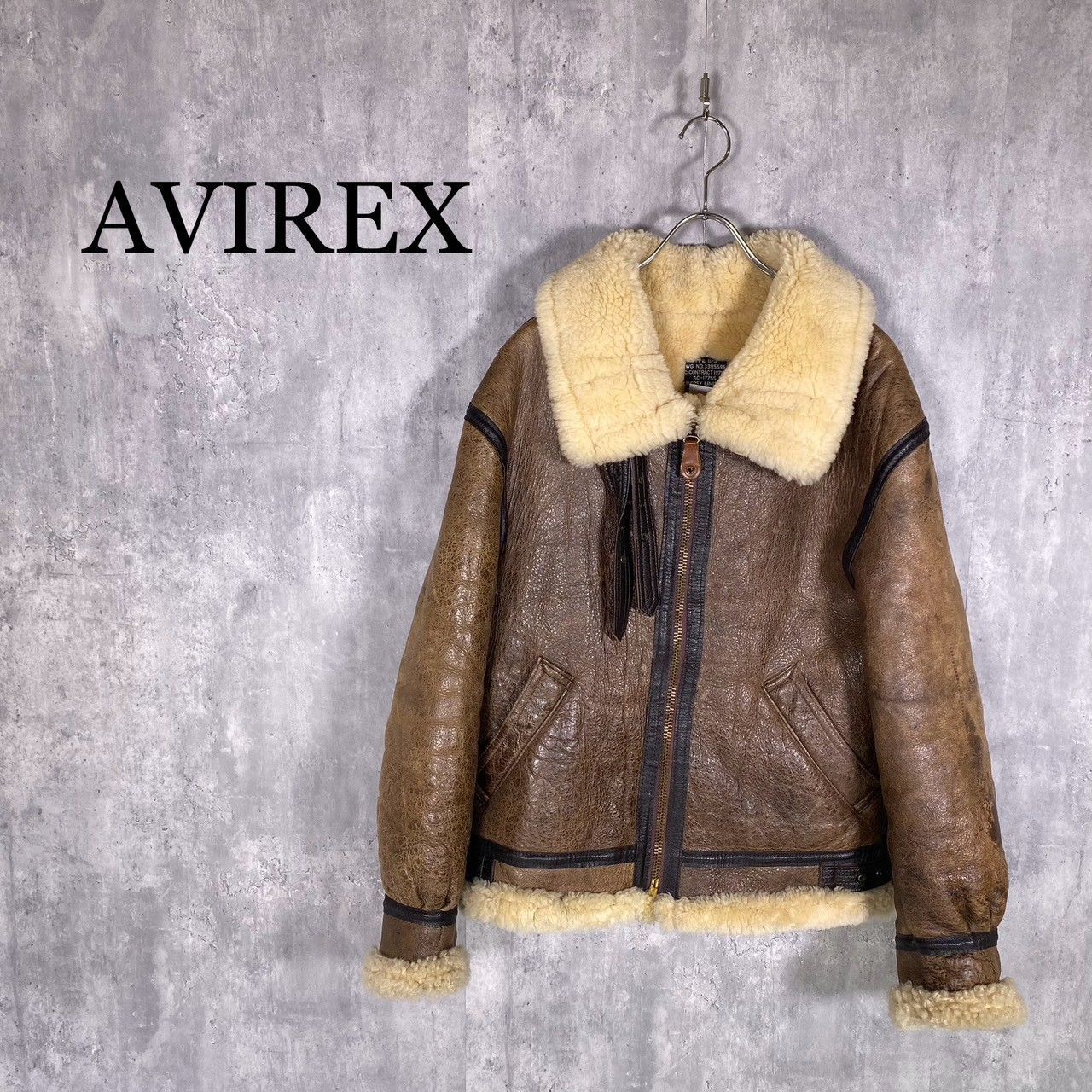 AVIREX TYPE B-3 ムートンフライトジャケット 38 米国製✨AVIREX フライトジャケット B-3 ムートン 羊革 ボア 黒 38