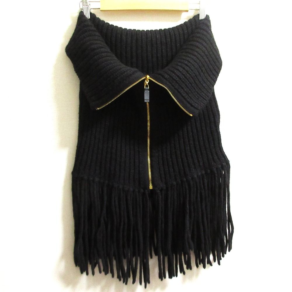 GUCCI グッチ アルパカ混 ウールフリンジ ポンチョ ブラック 美品 GUCCI グッチ アルパカウール フリンジ ショップ ニットポンチョ