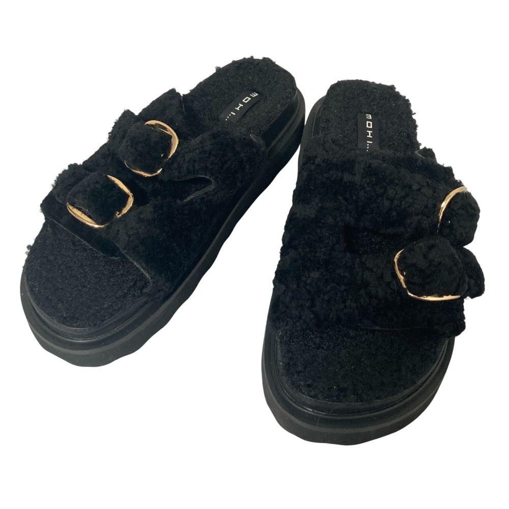 美品 MOHI… モヒ ムートンベルトサンダル 38 約24cm ブラック