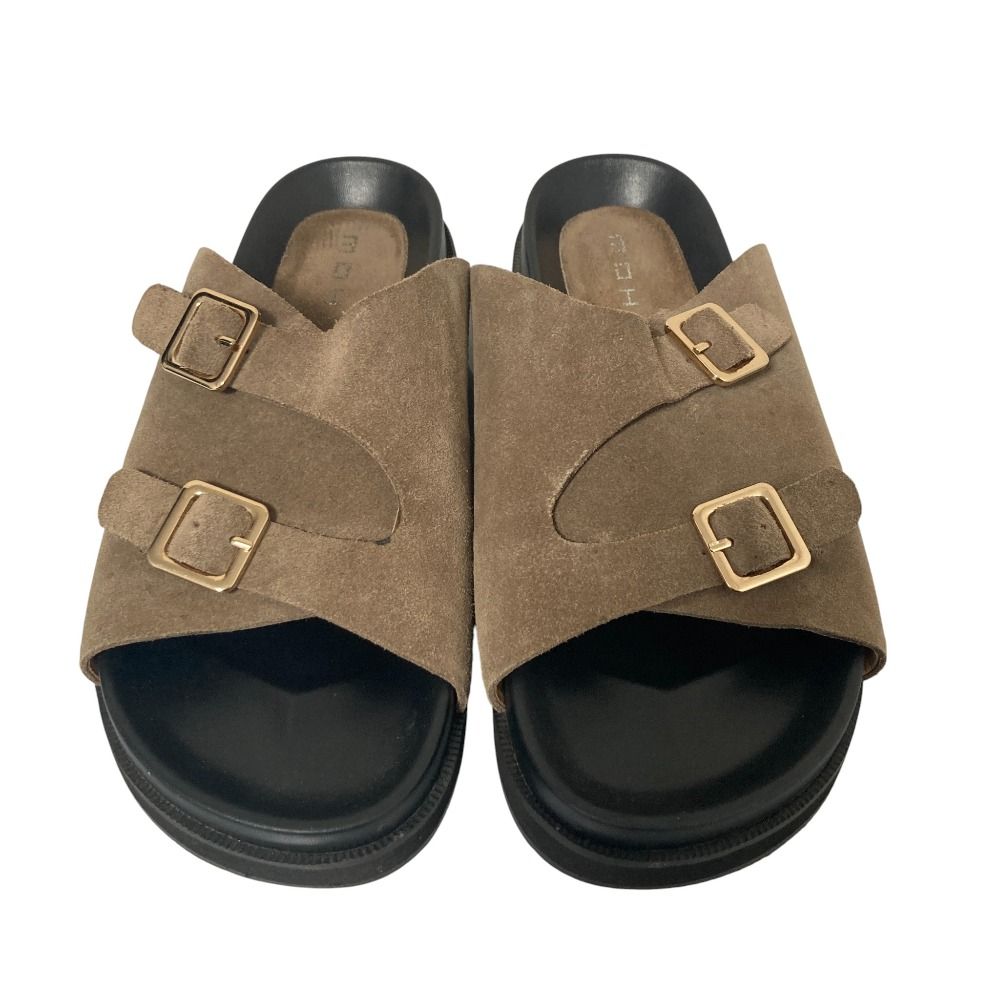MOHI... モヒ　38 24cm サンダル　スエード　ブラウン　茶色 美品 MOHI モヒ スエード ダブルバックル フラットサンダル 38 24cm