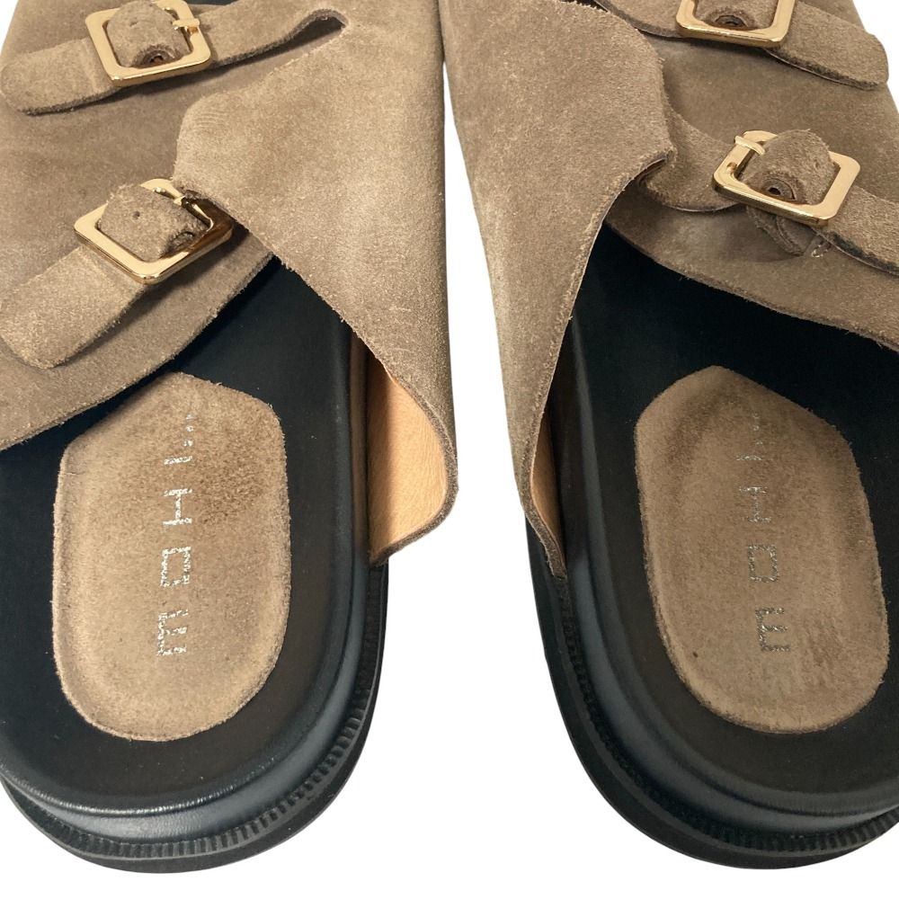 美品 MOHI モヒ スエード ダブルバックル フラットサンダル 38 24cm