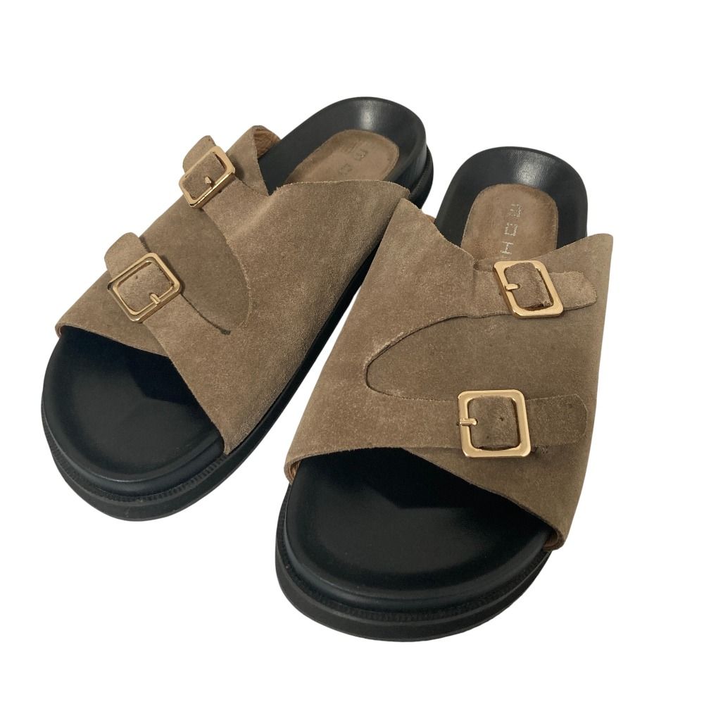 ✨極美品✨ MOHI サンダル スエード ダブルバックル 厚底 ブラウン 38 美品 MOHI モヒ スエード ダブルバックル フラットサンダル 38 24cm